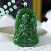 天然和田玉碧玉观音吊坠挂件男款 观世音菩萨平安牌项链菠菜绿玉石