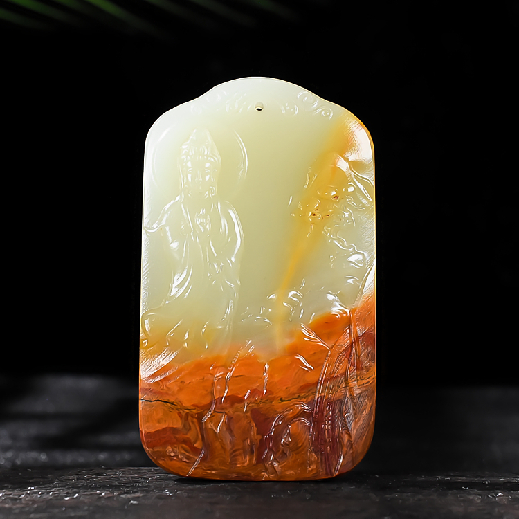 新疆玉器和田玉籽料观音牌子吊坠男款观音菩萨玉石平安牌项链挂件