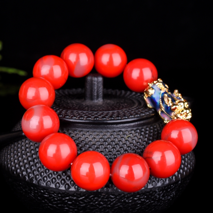 貔貅手串天然和田鸡血玉圆珠手链