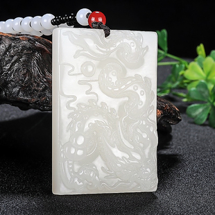 天然新疆和田玉白玉龙牌吊坠男士霸气生肖龙护身挂件女士毛衣链
