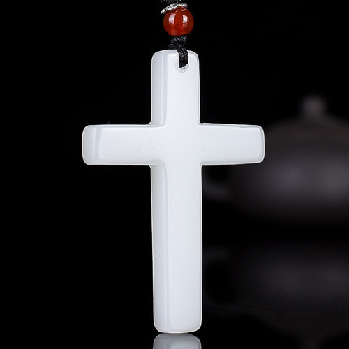 天然新疆和田玉十字架吊坠