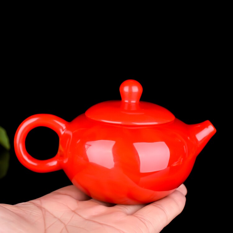 天然和田玉红玉酒壶玉摆件手把件金丝玉茶壶手把件把玩件把把壶