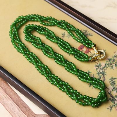 天然和田玉碧玉圆珠项链