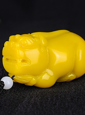 和田玉黄玉霸王貔貅手把件男女款霸气招财皮丘把玩件玉石挂件把件