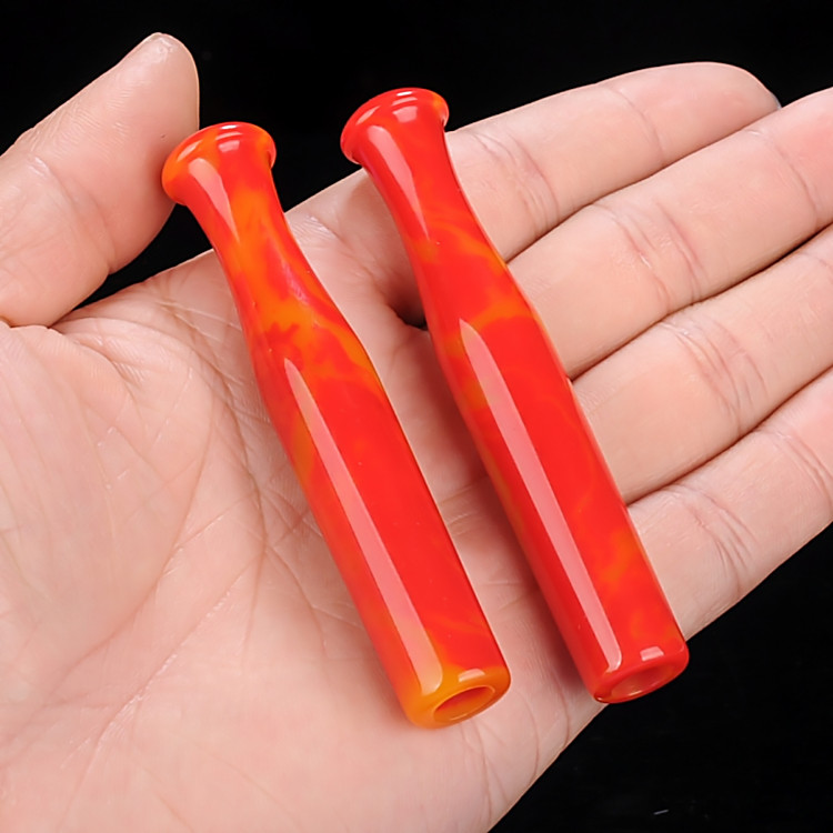 天然和田玉鸡血玉烟嘴手把件老式旱烟袋玉石烟哨烟枪玉烟锅手把件