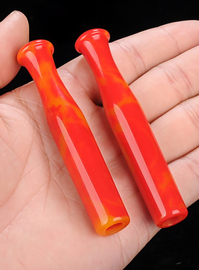 天然和田玉鸡血玉烟嘴手把件