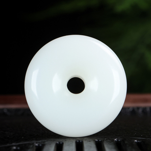 天然和田玉白玉平安扣吊坠男款项链女士毛衣链古风玉坠平平安安