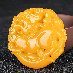 新疆和田玉黄玉貔貅吊坠天然玉石招财貔貅挂件双面雕刻瑞兽麒麟