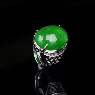 天然缅甸a货925翡翠蛋面指环戒指