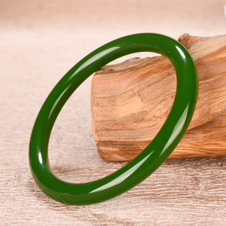 天然新疆和田玉碧玉手镯细条女款菠菜绿少女复古宫廷风圆条玉镯子