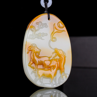 天然和田玉白玉籽料玉羊吊坠挂件三羊开泰玉佩生肖羊平安牌男女款