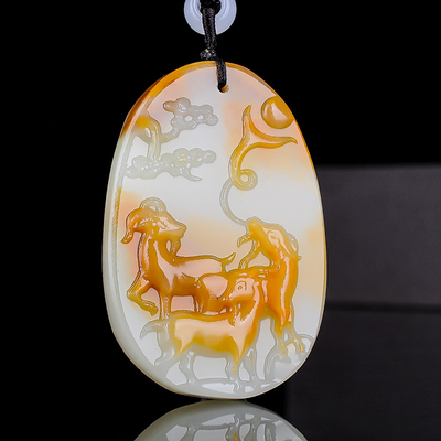 天然和田玉白玉籽料玉羊吊坠挂件三羊开泰玉佩生肖羊平安牌男女款