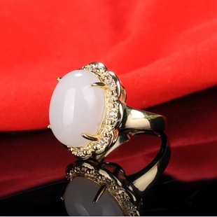 天然和田玉戒指16x12mm椭圆戒面银镶嵌白玉戒指活口戒指料细油润