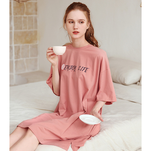 绮瑞宽松大码睡裙女夏季纯棉田园卡通可爱半袖莱卡棉少女夏款睡衣