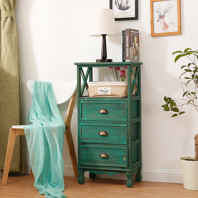 美式乡村复古斗柜实木客厅柜 欧式田园储物柜 卧室床边组合收纳u.