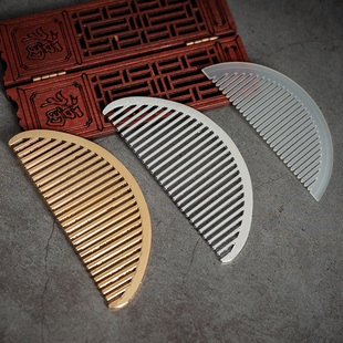 仿玉发梳子饰品古风月牙型古装发饰日常上头配饰掩鬓插梳汉服头饰