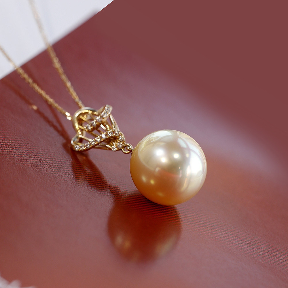 天然海水珍珠吊坠南洋金珠柔美胖水滴如丝般顺滑14K金柔美大气