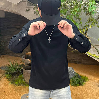 秋冬季内搭重磅纯棉打底衫男高级感长袖休闲百搭纯色简约T恤卫衣