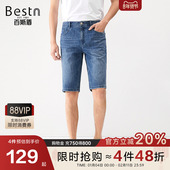 舒弹 款 百斯盾官方男装 牛仔短裤 夏季 潮流时尚 年轻舒爽五分裤