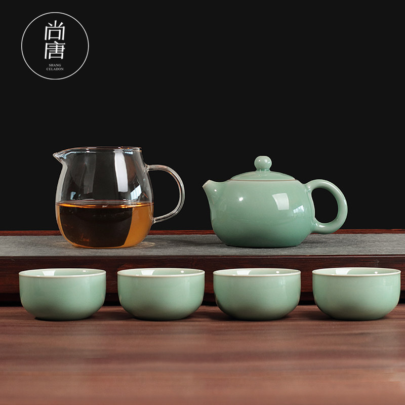 尚唐龙泉青瓷功夫茶具一壶四杯套装陶瓷茶杯西施壶套组茶道礼品