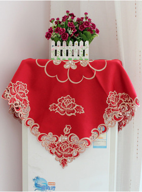 柜机柜式空调冰箱罩防尘罩盖冰箱巾罩盖巾搭盖布红色方巾欧式