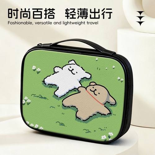 绿色线条小狗IPad收纳包新款通勤