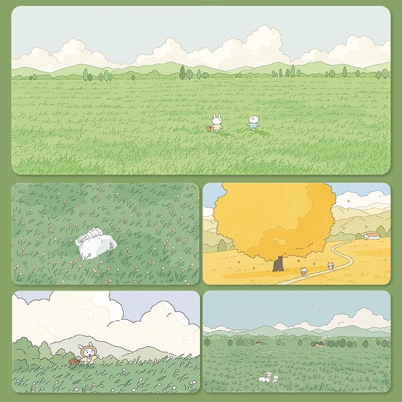 治愈系插画皮革鼠标垫防水防油污