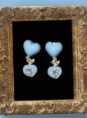 小桃枝上春风早 黄打屁原创设计蓝色桃子甜闪小众质感925耳钉耳夹