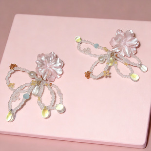 蔷薇朝露 黄打屁原创设计小众粉甜仙氛围花串珠百搭925银耳钉耳夹