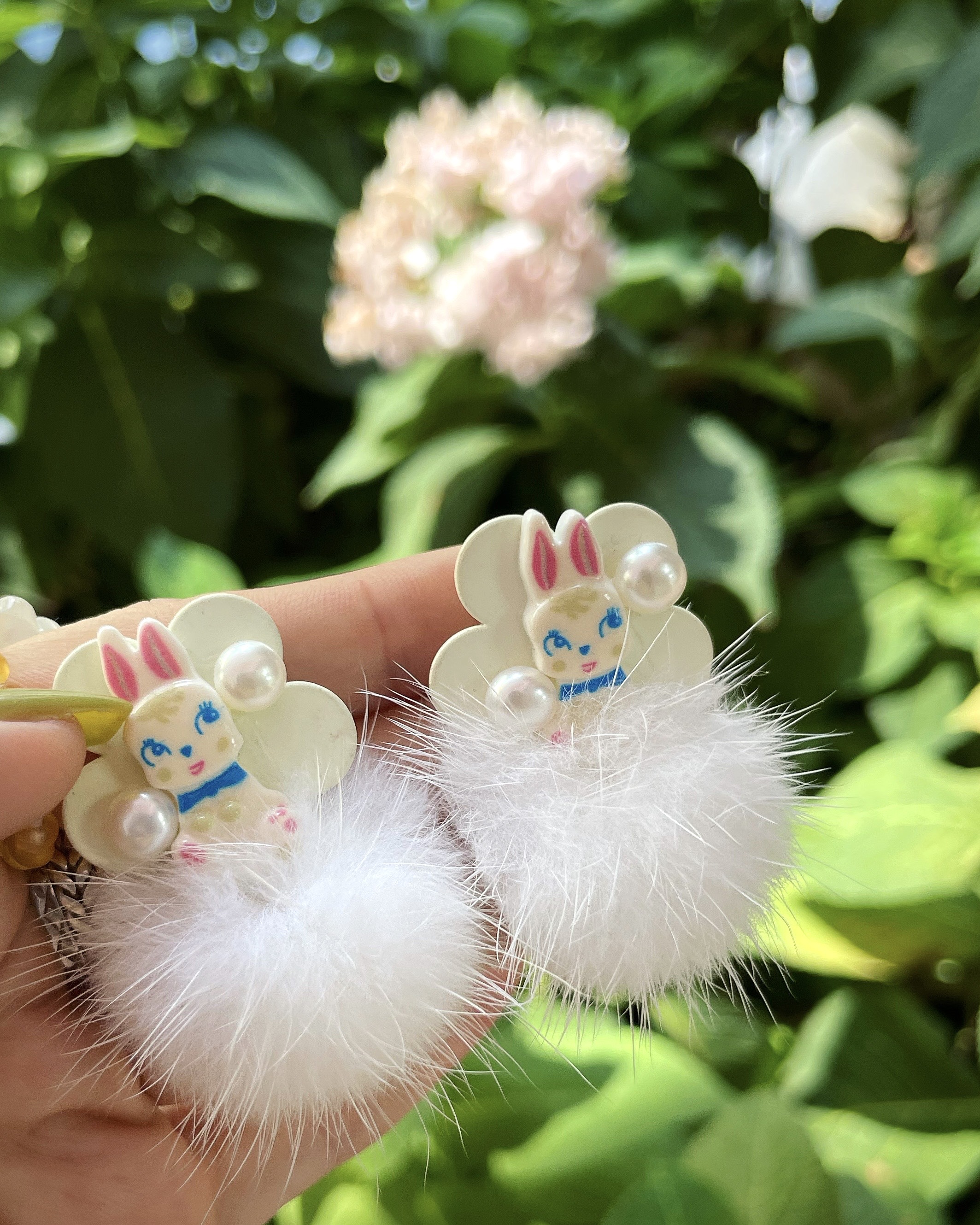 邦尼小姐 黄打屁原创设计小兔珍珠毛球可爱小众仙百搭925耳钉耳夹