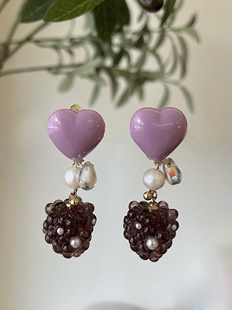 葡萄物语 黄打屁原创设计珍珠露珠紫小众显瘦甜闪质感925耳钉耳夹