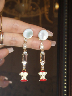 果核星球 黄打屁原创设计淡水珍珠暗复古可爱甜超闪钻925耳钉耳夹