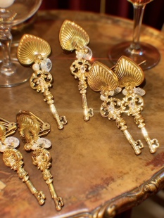 抒情诗钥匙 黄打屁原创设计复古质感ins韩百搭闪甜925银耳钉耳夹