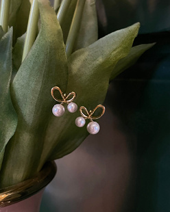 小小水榭 黄打屁珍珠百搭气质法式韩小巧简单饰925耳钉蚊香盘耳夹