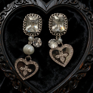 蜜蜂与神灵 黄打屁原创设计复古小众爱心闪钻甜仙趣925银耳钉耳夹