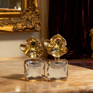 晨昏双生 黄打屁原创设计复古花小众闪剔透质感甜仙925银耳钉耳夹