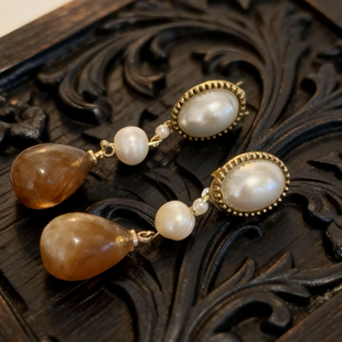 盛宴欢歌 黄打屁原创设计复古小众水滴甜仙百搭珍珠925银耳钉耳夹