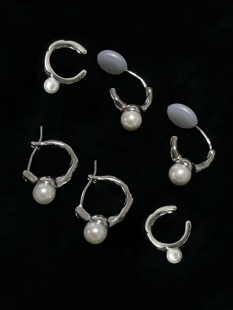 遍洒珍珠 黄打屁原创设计小众日常精致质感慵懒925耳钉耳夹耳骨组