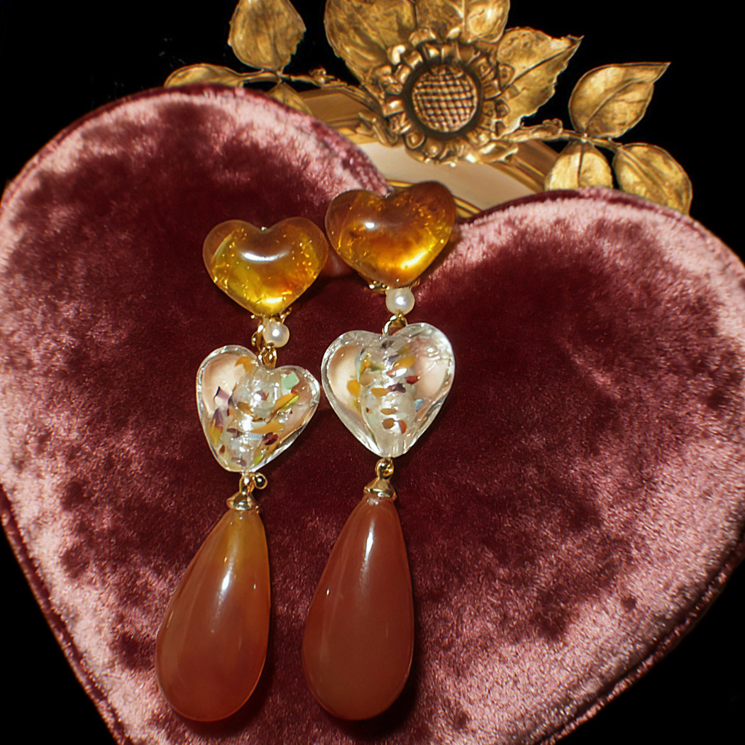 等待弥生之春  黄打屁原创设计复古美拉德秋冬琉璃925银耳钉耳夹