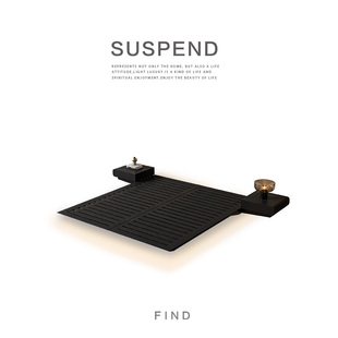 悬浮床意式极简无床头无靠背主卧实木床架悬空床头柜一体床可定制