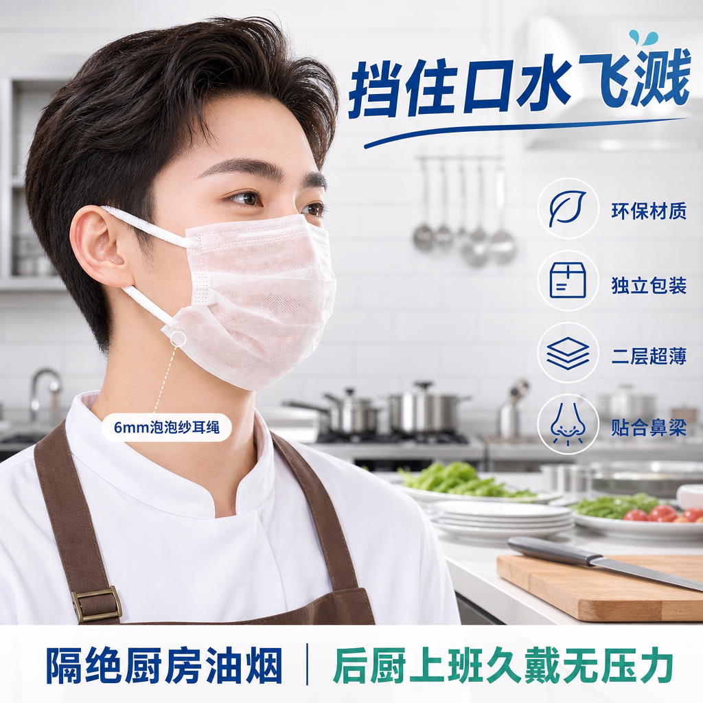 餐饮防飞沫透气一次性不勒耳口罩图片