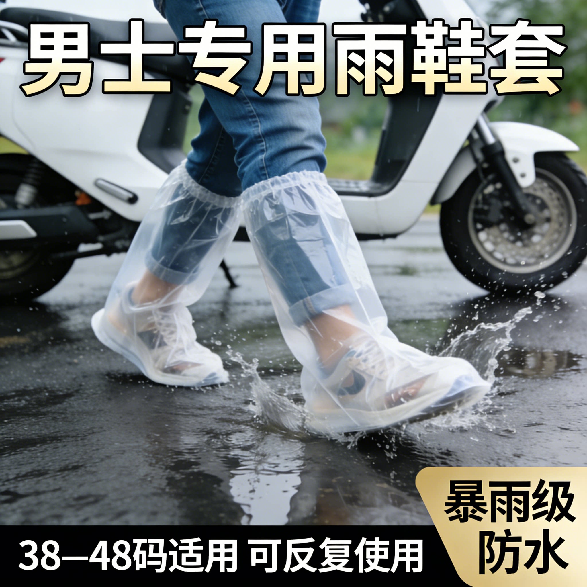 男士雨鞋套防滑加厚耐磨防水加大码户外骑行便携反复使用防雨鞋套