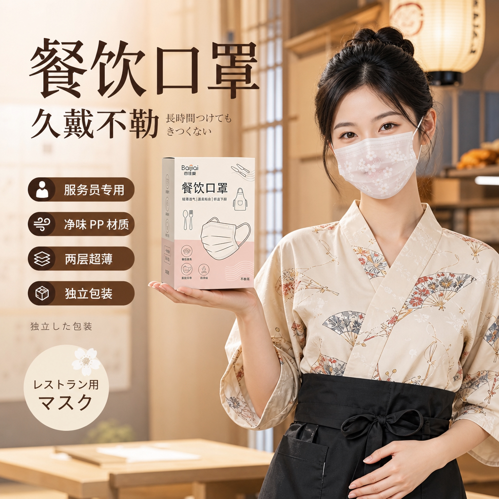 餐饮厨师一次性不勒耳防飞沫口罩图片