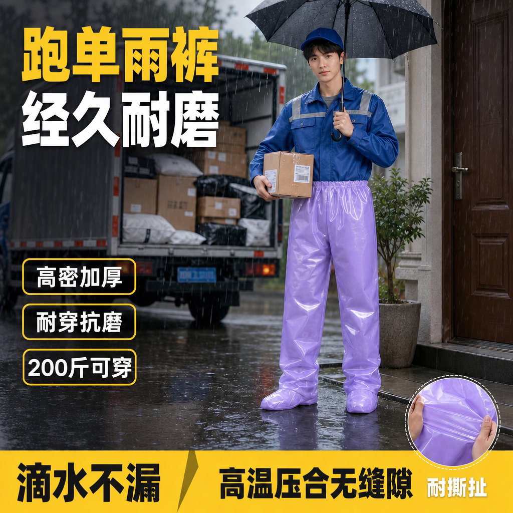 一次性加厚防水防滑连脚雨裤图片