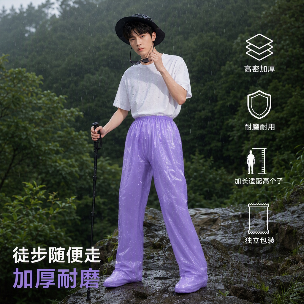 男下半身防暴雨一次性包脚雨裤图片