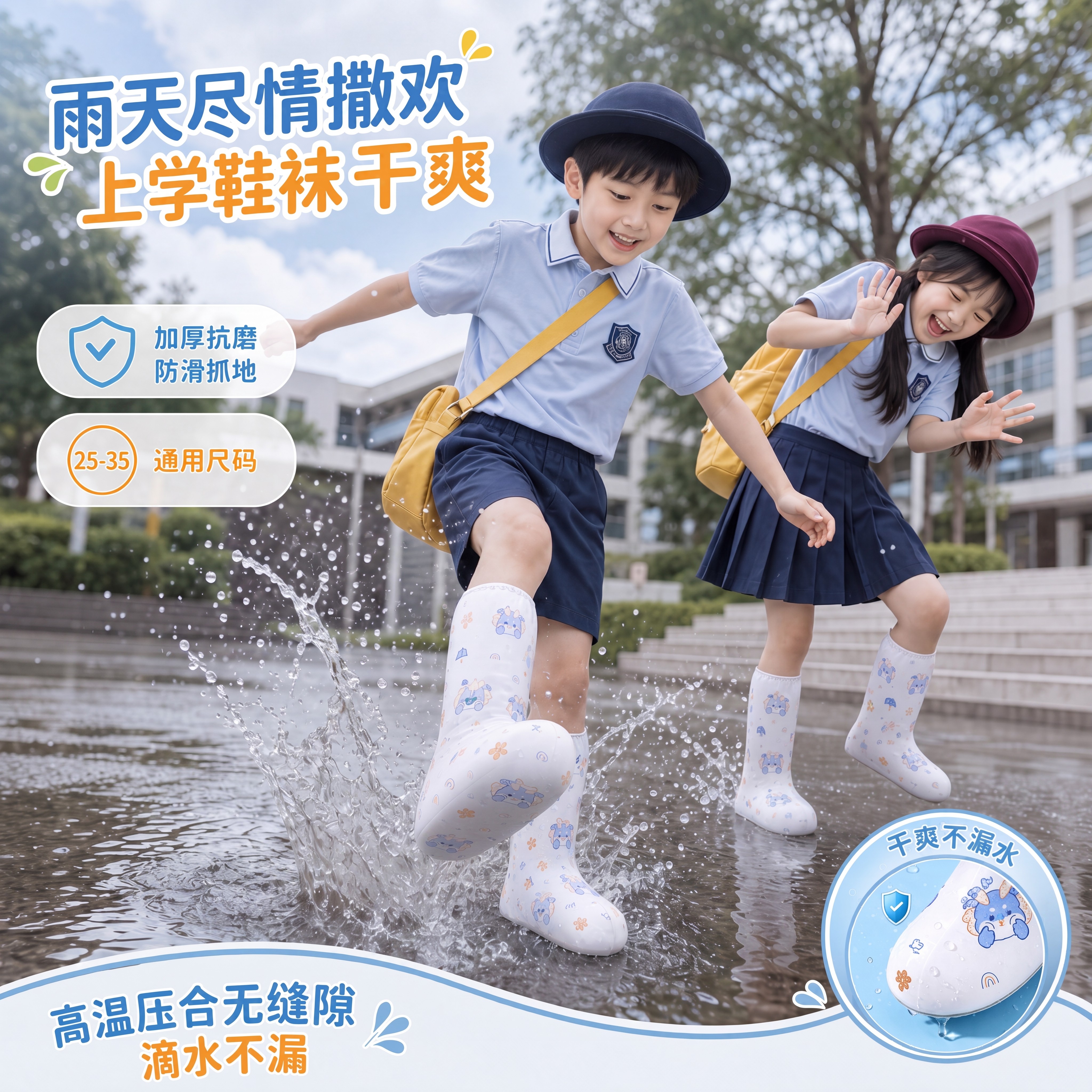 儿童上学一次性防水防滑雨鞋套图片