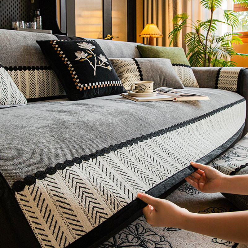 2025新款雪尼尔沙发垫四季通用法式轻奢坐垫子防滑皮沙发坐垫盖布