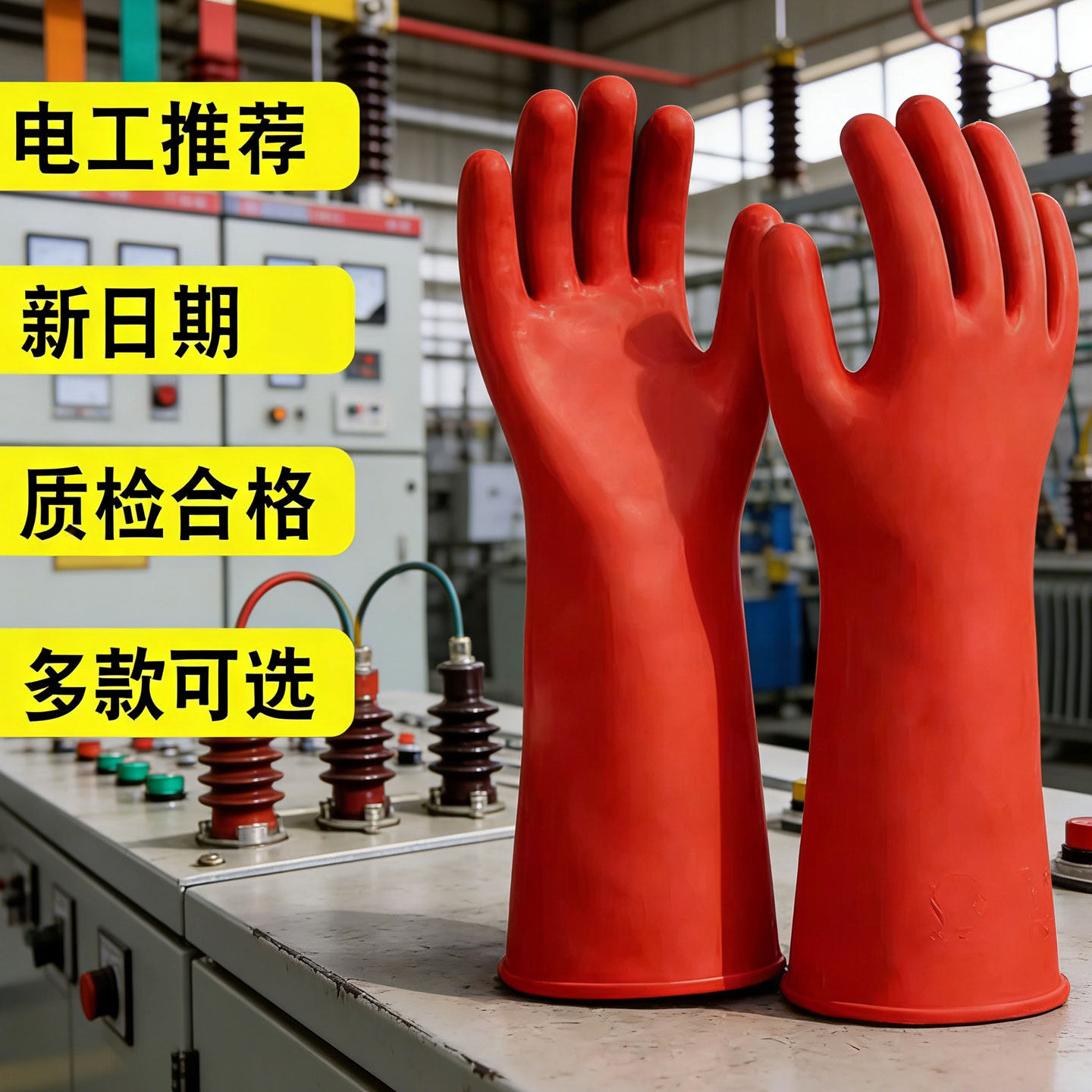 电工5/10/12/20/25/35KV加厚橡胶防护手套红色长款防触电作业手套