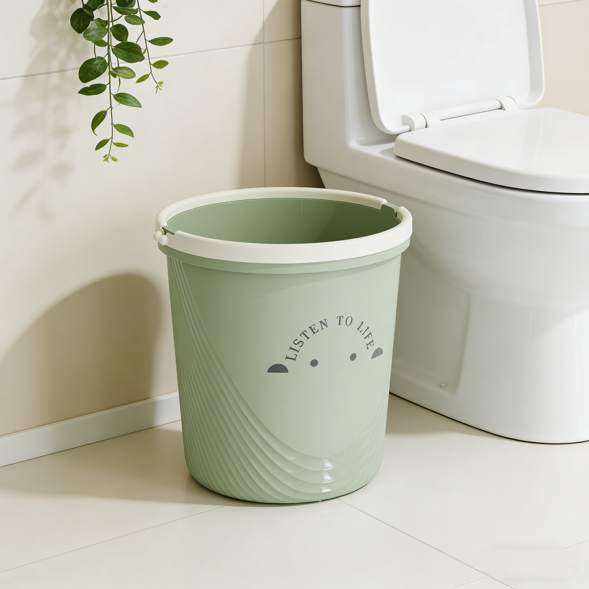 简约圆形撞色垃圾桶家用厨房卫生间大容量无盖固定压圈纸篓