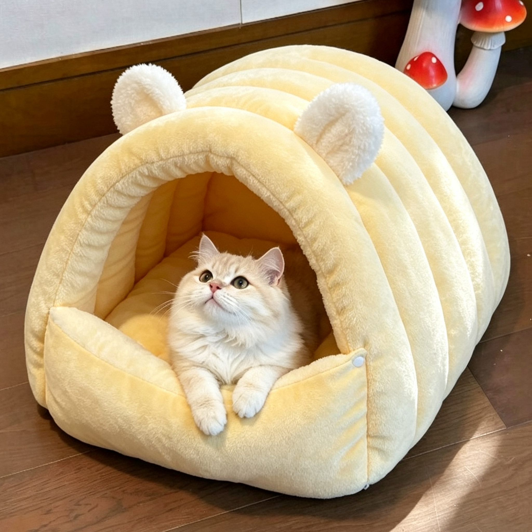 封闭式猫窝冬季保暖熊耳朵猫床图片